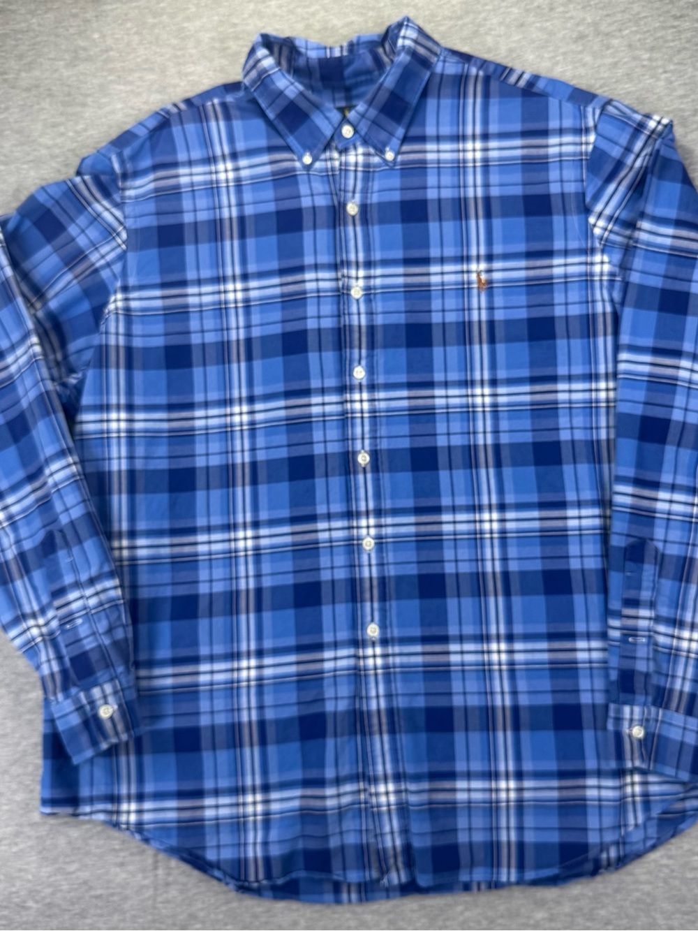 Polo Ralph Lauren Mens XXL Plaid Button Down Long Sleeve Shirt Blue White